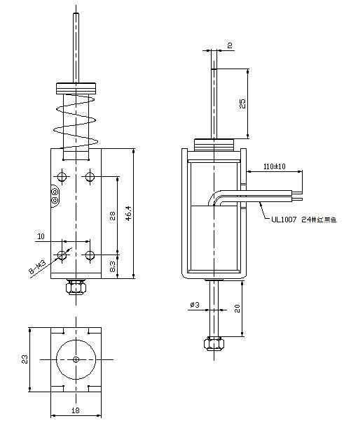 游戲機用推拉電磁鐵,大行程框架式推拉電磁鐵-尺寸圖